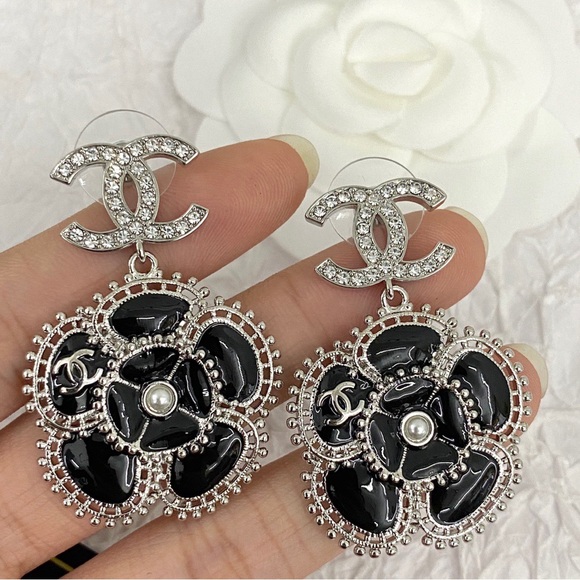 Chanel Black and Silver Earrings - Picture 1 of 6